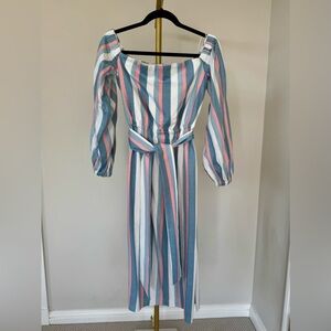 NWT Finders Keepers Pastel Blue and Pink Striped Midi Dress